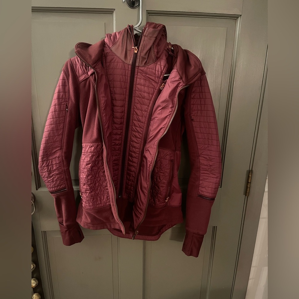lululemon athletica Quilted Hooded Jacket in Deep Burgundy